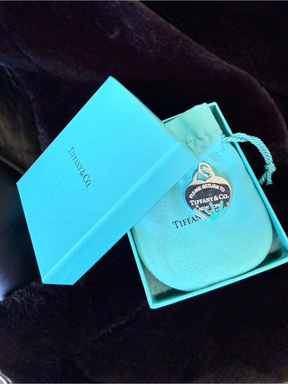 Tiffany & Co. Return to Tiffany Medium Heart Charm with Blue Enamel Splash NEW